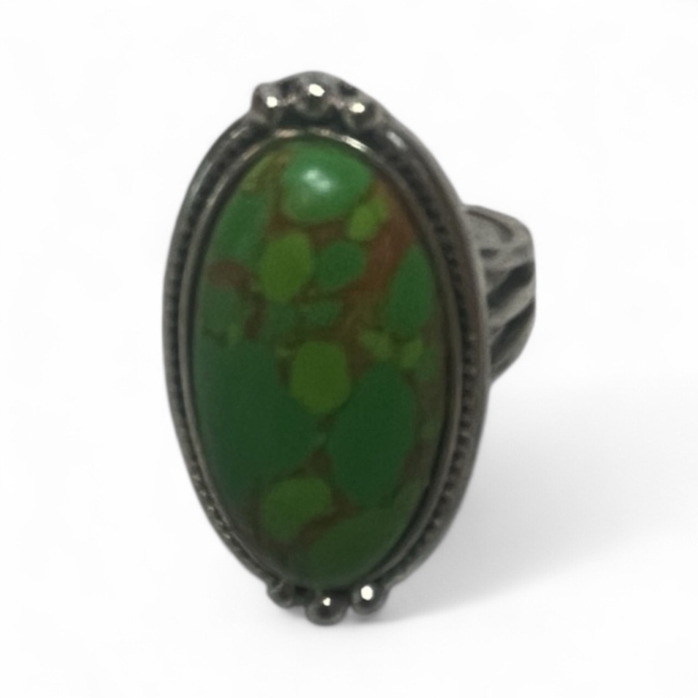 Green Copper Faux Turquoise Ring – Boho Style, Size 6, Plated Metal
